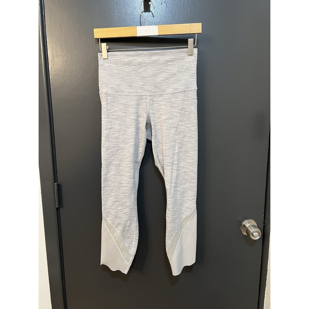 Lululemon Wunder Under Crop HR Scallop Leggings Heather Gray White Women's Mesh